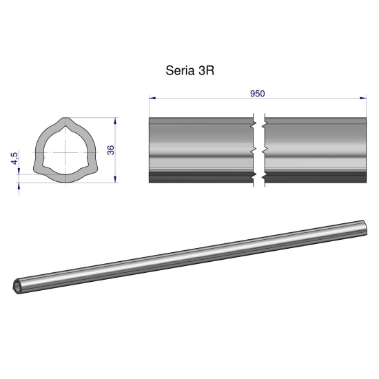 Rura wewnętrzna Seria 3R do wału 1110 przegubowo-teleskopowego 36x4.5 mm 955 mm WARYŃSKI