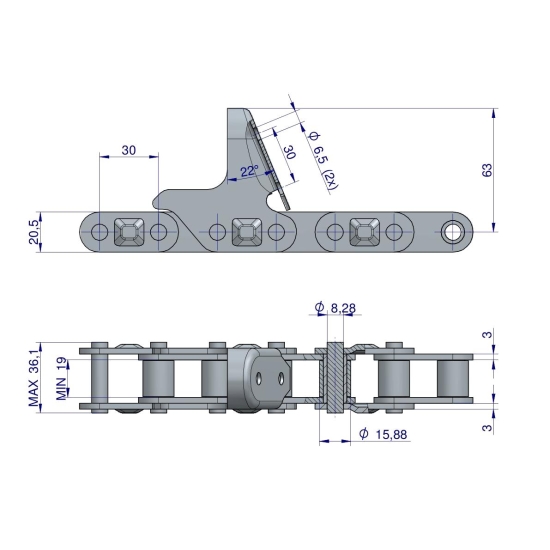 Łańcuch obrywacza kolb kukurydzy CA627-76Ps 8 płytek zastosowanie New Holland 84977231 Waryński