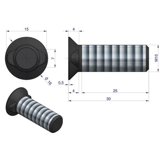 Śruba płużna dwunoskowa M10x30 mm kl.10.9 zastosowanie Gruber Waryński ( sprzedawane po 10kg )