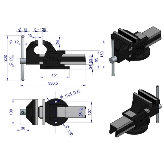 Imadło ślusarskie z żeliwa sferoidalnego stałe 125 mm Waryński