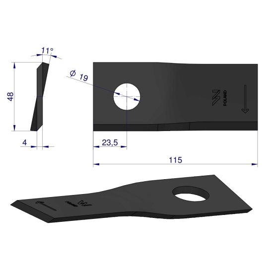 Nóż, nożyk kosiarka 115X47X4X19 prawy zastosowanie 9520420 Claas WARYŃSKI ( sprzedawane po 25 )