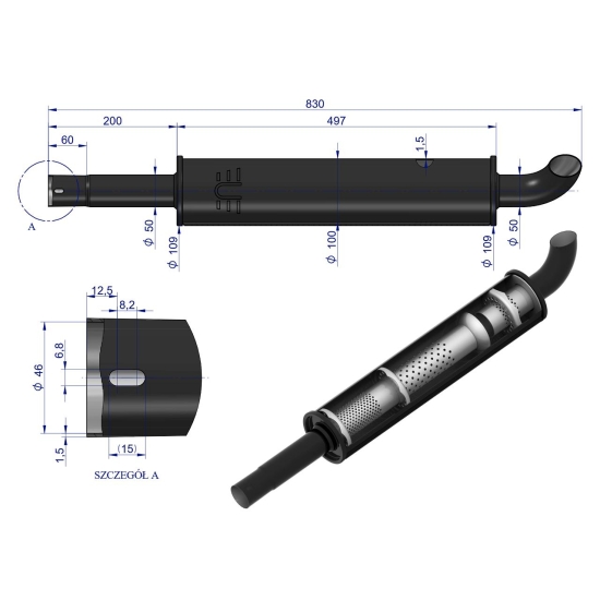 Tłumik okrągły krótki 830mm 4.1kg C-330  EMALIA ORYGINAŁ URSUS