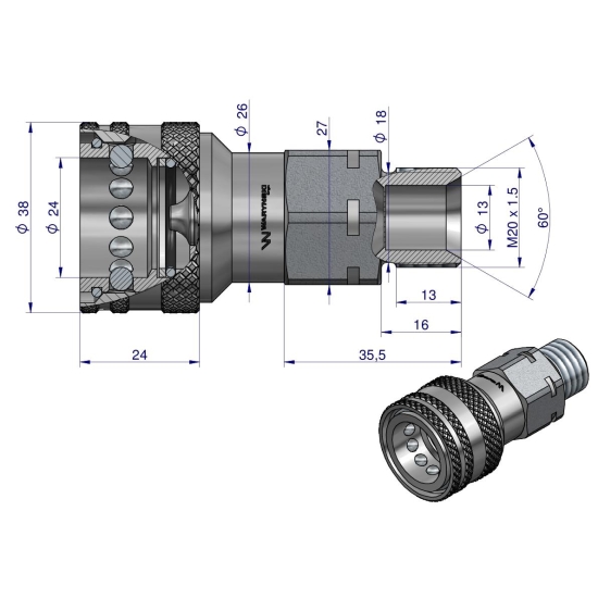 Szybkozłącze hydrauliczne gniazdo M20x1.5 gwint zewnętrzny EURO (ISO 7241-A) Waryński