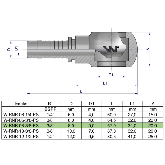 Zakucie hydrauliczne oczkowe RNR DN08 3/8