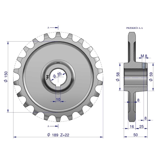 Koło łańcuchowe stalowe hartowane Z-22 1