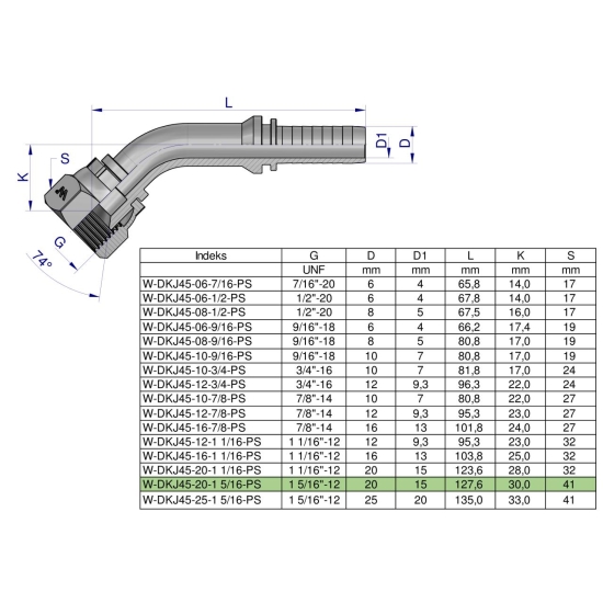 Zakucie hydrauliczne DKJ45 DN20 1 5/16