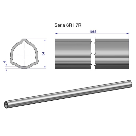 Rura zewnętrzna Seria 6R i 7R do wału 1210 przegubowo-teleskopowego 54x4 mm 1085 mm WARYŃSKI