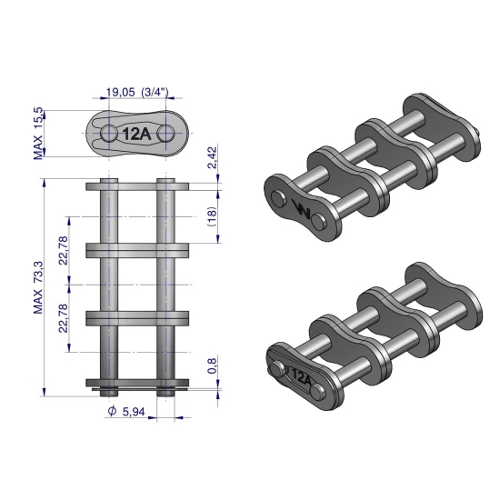 Zamek łańcucha wzmocnionego Z12A-3 ANSI A 60 (R3 3/4) Waryński ( sprzedawane po 5 )