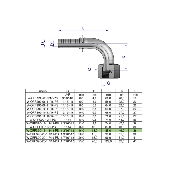 Zakucie hydrauliczne ORFS90 DN16 1 3/16