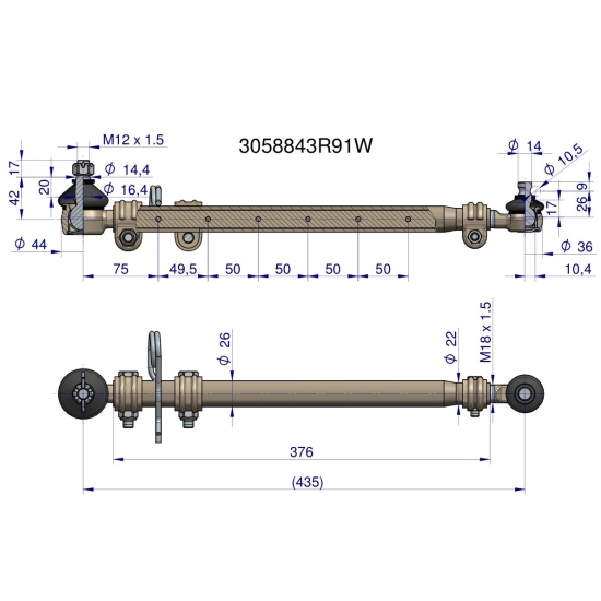 Drążek kierowniczy 435mm 3058843R91 WARYŃSKI