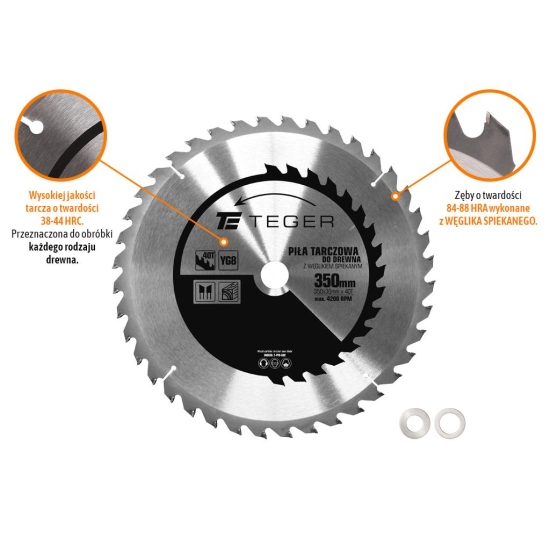 Piła tarczowa do drewna z węglikiem spiekanym 350x30x40T / TEGER