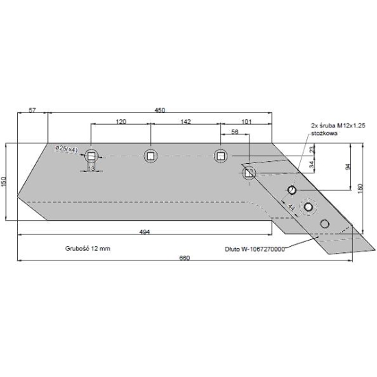 Lemiesz z dłutem prawy zastosowanie VIS/08 35-50cm XXL Unia Pług stal borowa WARYŃSKI