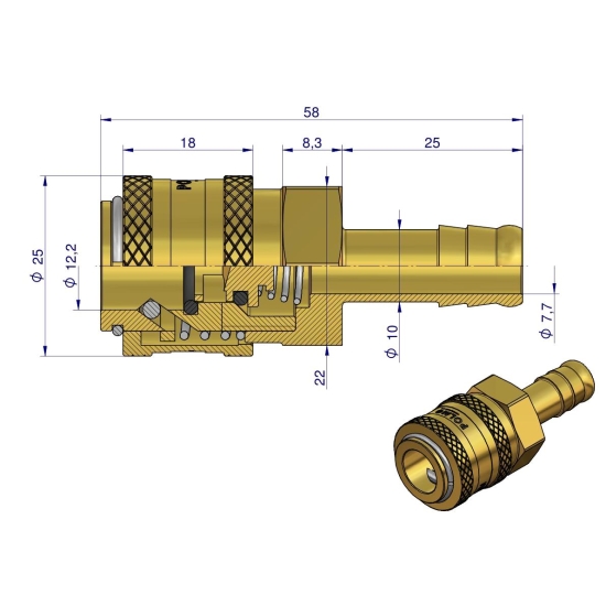 Szybkozłącze pneumatyczne P26 NW7.2 gniazdo pod wąż DN10mm POLMO  ( sprzedawane po 5 )