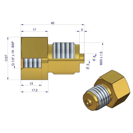 Złączka manometryczna gwint zewnętrzny M20x1.5 x gwint wewnętrzny G1/4