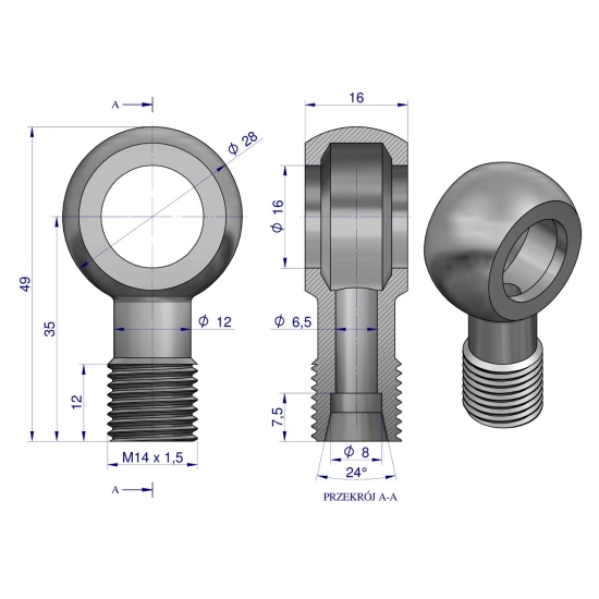 Złączka Oczkowa Fi16-8L (M14X1.5) Waryński  ( sprzedawane po 2 )