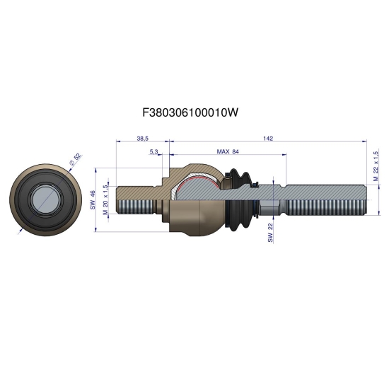 Przegub kierowniczy 180,5 mm - M20x1,5 ; M22x1,5 F380306100010 WARYŃSKI