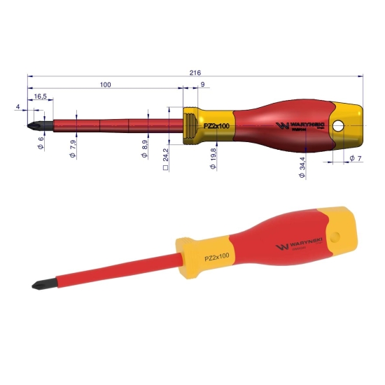 Wkrętak PZ2 100 mm. izolowany. VDE. stal S2, Waryński