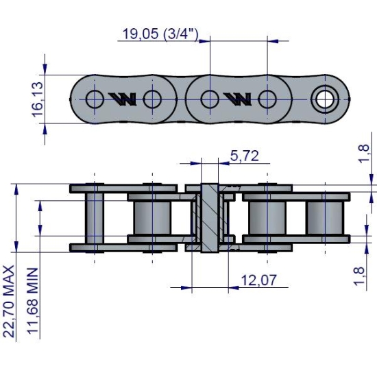 Łańcuch rolkowy 12B-1-74PZ zastosowanie Prasa Zwijka Sipma 5279000074 Waryński