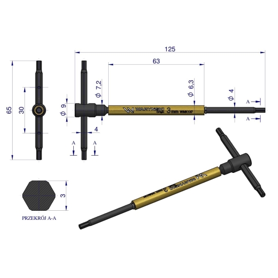 Klucz T ze spinnerem HEX 3 mm Waryński