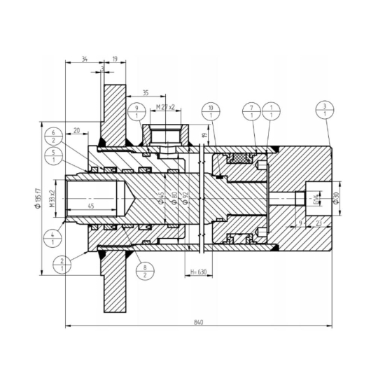 Cylinder hydrauliczny, siłownik, cyklop obrotu CJ5 z kołnierzem Kraj