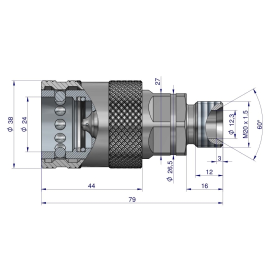 Szybkozłącze hydrauliczne gniazdo z eliminatorem ciśnienia M20x1.5 gwint zew. EURO PUSH-PULL (9100822G) (ISO 7241-A) Waryński