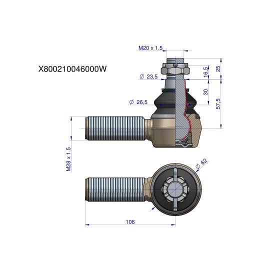 Przegub kierowniczy M28x1.5 G514300100054 WARYŃSKI