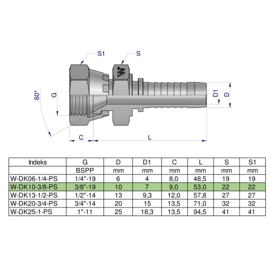 Zakucie hydrauliczne DK DN10 3/8