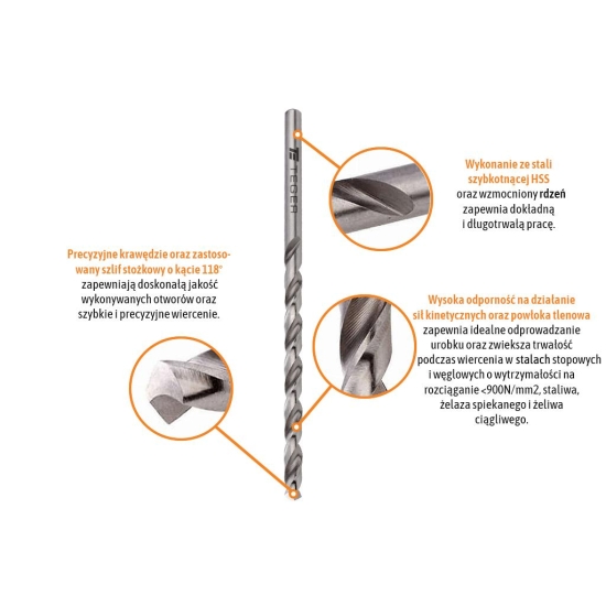 Wiertło do metalu HSS - przedłużane (DIN 340) 3.5/112 mm / TEGER