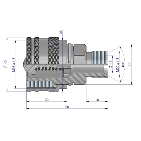 Zawór wtyczka M20x1.5 skręcane (ZSR6M20WTK) Waryński