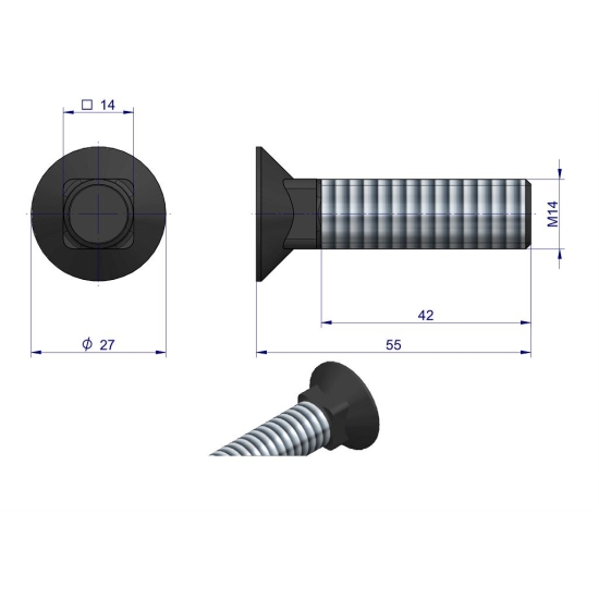 Śruba kpl. płużna podsadzana D 608 M14x55 mm kl.10.9 Waryński ( sprzedawane po 10 )