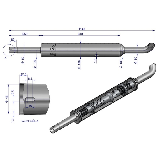 Tłumik okrągły 1140mm 5kg C-360 INOX WARYŃSKI