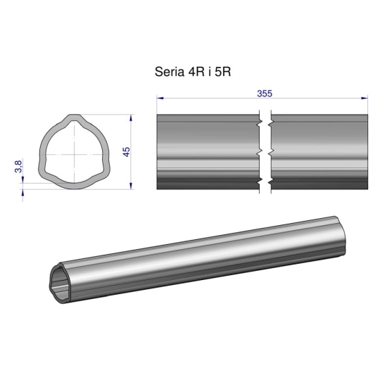 Rura wewnętrzna Seria 4R i 5R do wału 510 przegubowo-teleskopowego 45x3.8 mm 355 mm WARYŃSKI