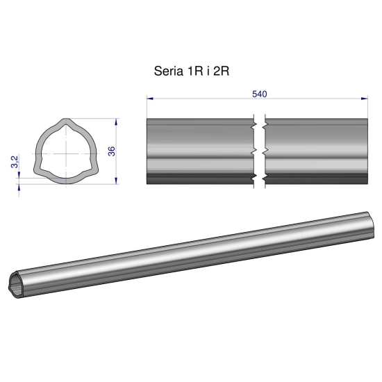 Rura wewnętrzna Seria 2R, rura zewnętrzna Seria 1R do wału 660 przegubowo-teleskopowego 36x3.2 mm 540 mm WARYŃSKI