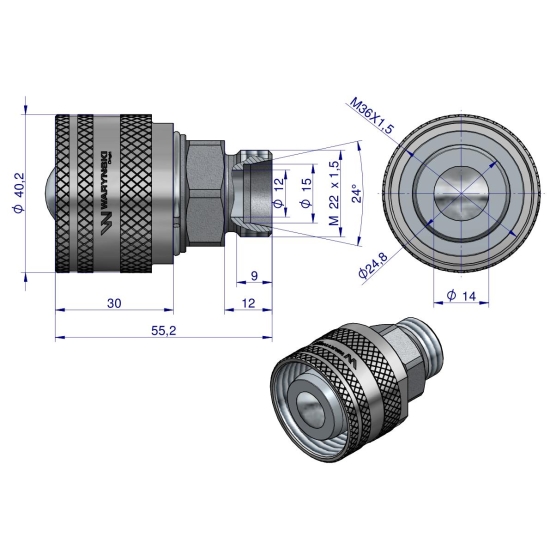 Zawór wtyczka M22x1.5 skręcane (50490030) Waryński (opakowanie 50szt)