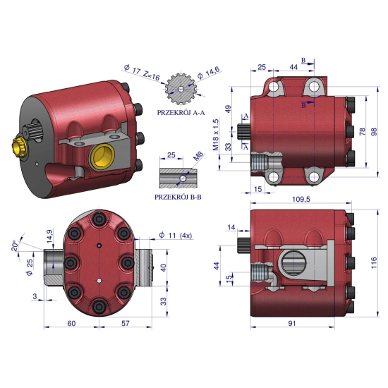 Pompa hydrauliczna 5211-7745 Wzmocniona 42l/min ZETOR WARYŃSKI