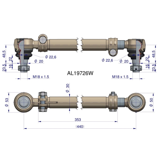 Drążek kierowniczy 440mm AL19726 WARYŃSKI