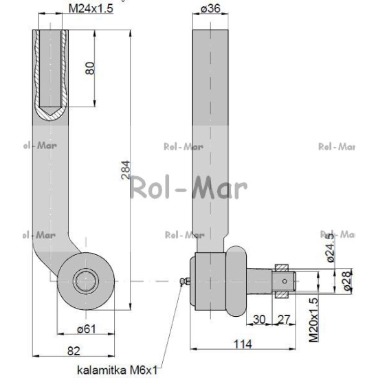 Przegub kierowniczy 260mm - M24x1,5 AL116741 John Deere TAQ