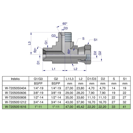 Trójnik hydrauliczny niesymetryczny calowy BBA 1" BSP (XEVL) Waryński