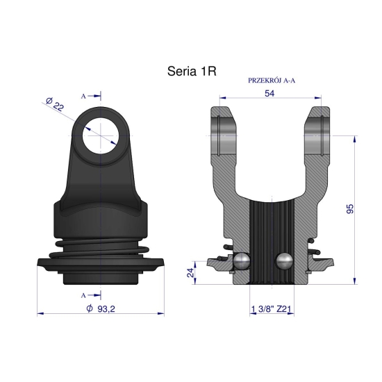 Widłak wału z pierścieniem 1 3/8 Z21 - 22X54 Seria 1R Waryński