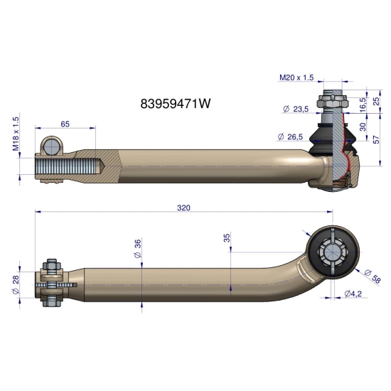 Przegub kierowniczy M18x1.5 83959471 WARYŃSKI