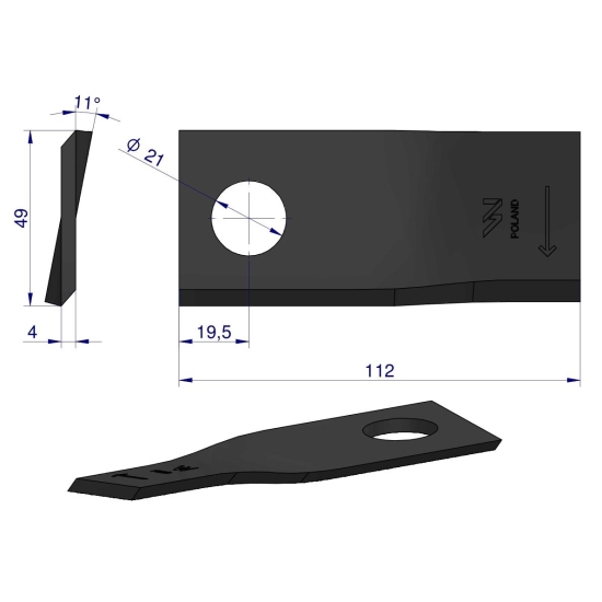 Nóż, nożyk kosiarka 112X48X4X22 prawy zastosowanie 434970 Pottinger WARYŃSKI ( sprzedawane po 25 )