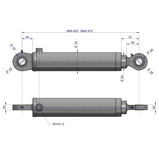 Cylinder hydrauliczny - siłownik jednostronny  pomocniczy do Zetor (SMN.50.250; 70118033; 701180451/PL) Waryński