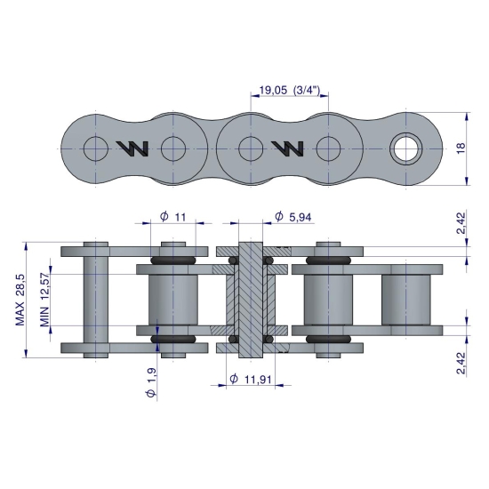 Łańcuch rolkowy z oringiem ANSI A 60 (R1 3/4) 5m Waryński
