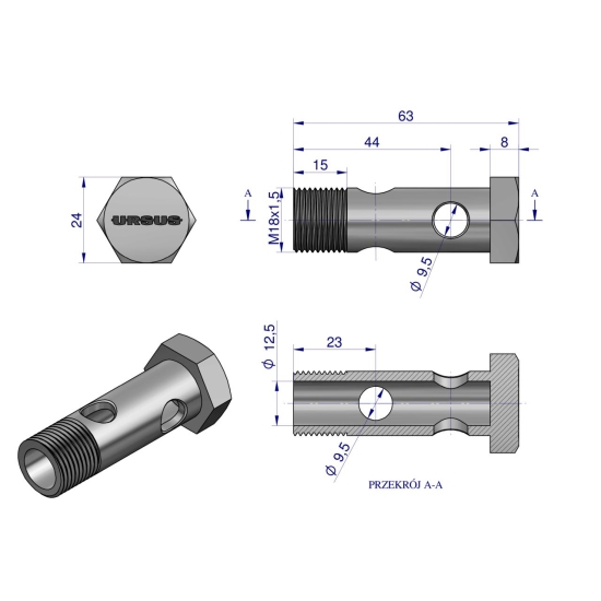 Złączka. śruba siłownika hydraulicznego C-385 ORYGINAŁ URSUS