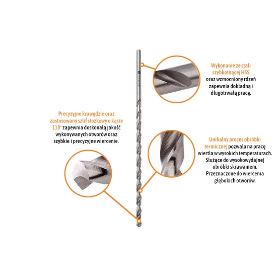 Wiertło do metalu HSS - długie (DIN 1869) 13.0/480 mm / TEGER