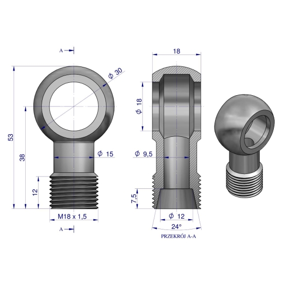 Złączka Oczkowa Fi18-12L (M18X1.5) Waryński  ( sprzedawane po 2 )