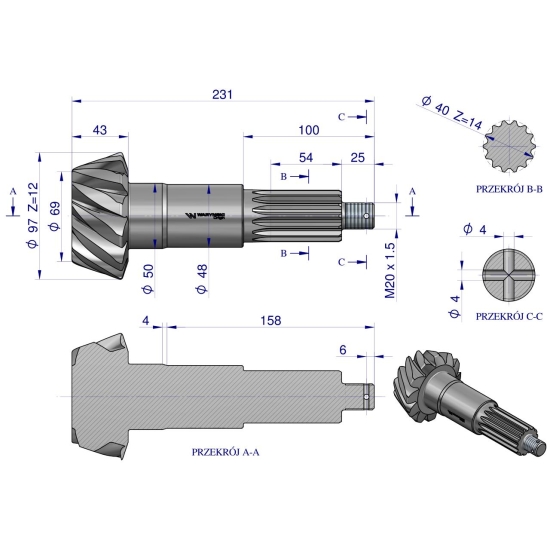 Wałek atakujący z kołem talerzowym C-385 śruby M12 80170989 WARYŃSKI