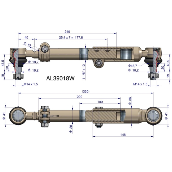 Drążek kierowniczy 330mm AL39018 WARYŃSKI