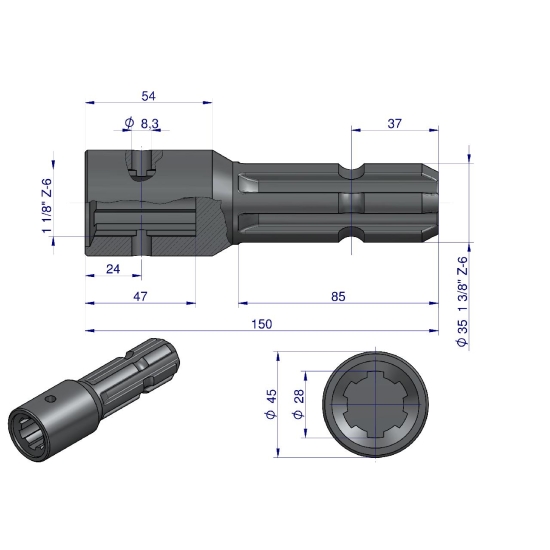 Redukcja adapter z otworem zabezpieczającym 1 1/8