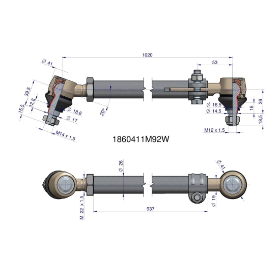 Drążek kierowniczy 937mm 1860411M92 WARYŃSKI